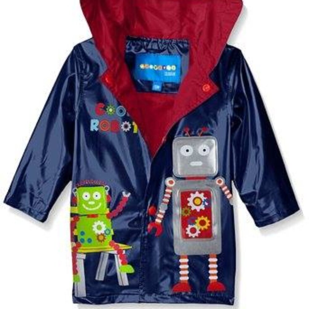 Wippette Kids Robot With Antenna Raincoat - Red Hood and Blue Body